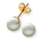 750 yellow gold pearl earrings, round SWZ pearl, white, approx. 7.0-7.5 mm