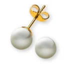 Boucles d'oreilles en or jaune 750 perle, perle SWZ ronde, blanche, env. 7,0-7,5 mm