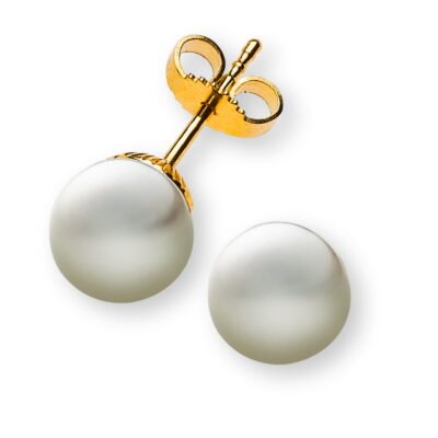 750 yellow gold pearl earrings, round SWZ pearl, white, approx. 7.5-8.0 mm