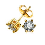 Solitaire ear studs 6-handle setting yellow gold 750 1.00ct.
