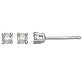 Clous d'oreilles solitaires, serti 4 poignées, or blanc 750 0.04ct.