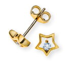 Sternohrstecker in Gelbgold 375 mit 2 weißen Zirkonias