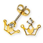 Earrings yellow gold 375 with princess crown pendants & 1 zirconia each, 6x7mm