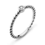 Anello solitario sferico in oro bianco 750, castone, H SI 0.07ct.