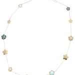 Collier en or jaune 750 avec 2 quartz bleus de Londres, 2 topazes bleues et