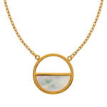 Collier or jaune 750, avec disque en nacre, cercle 13mm, 45cm