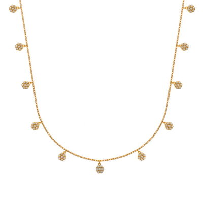 Ankerkette geschliffen Gelbgold 375, mit 11 "Blumen"-Anhängern, 45cm