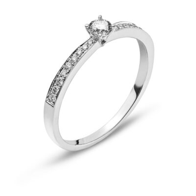 Anello oro bianco 750 con 18 diamanti H SI Tot. 0,10 carati e 1 brillante H SI 0,14 ct.