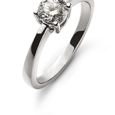 Anello solitario con montatura a 4 anse in oro bianco 750 H SI 0.50ct.