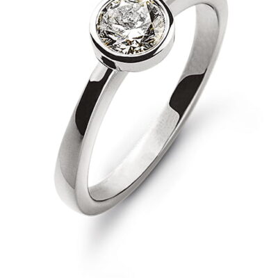 Solitaire ring bezel setting white gold 750 H SI 0.25ct.