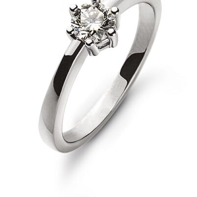 Anello solitario con montatura a 6 anse in oro bianco 750 H SI 0.33ct.