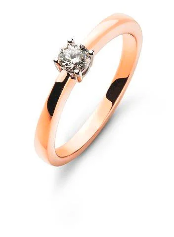 Solitaire ring 4-handle setting red gold 750 H SI 0.10ct. - Image 1