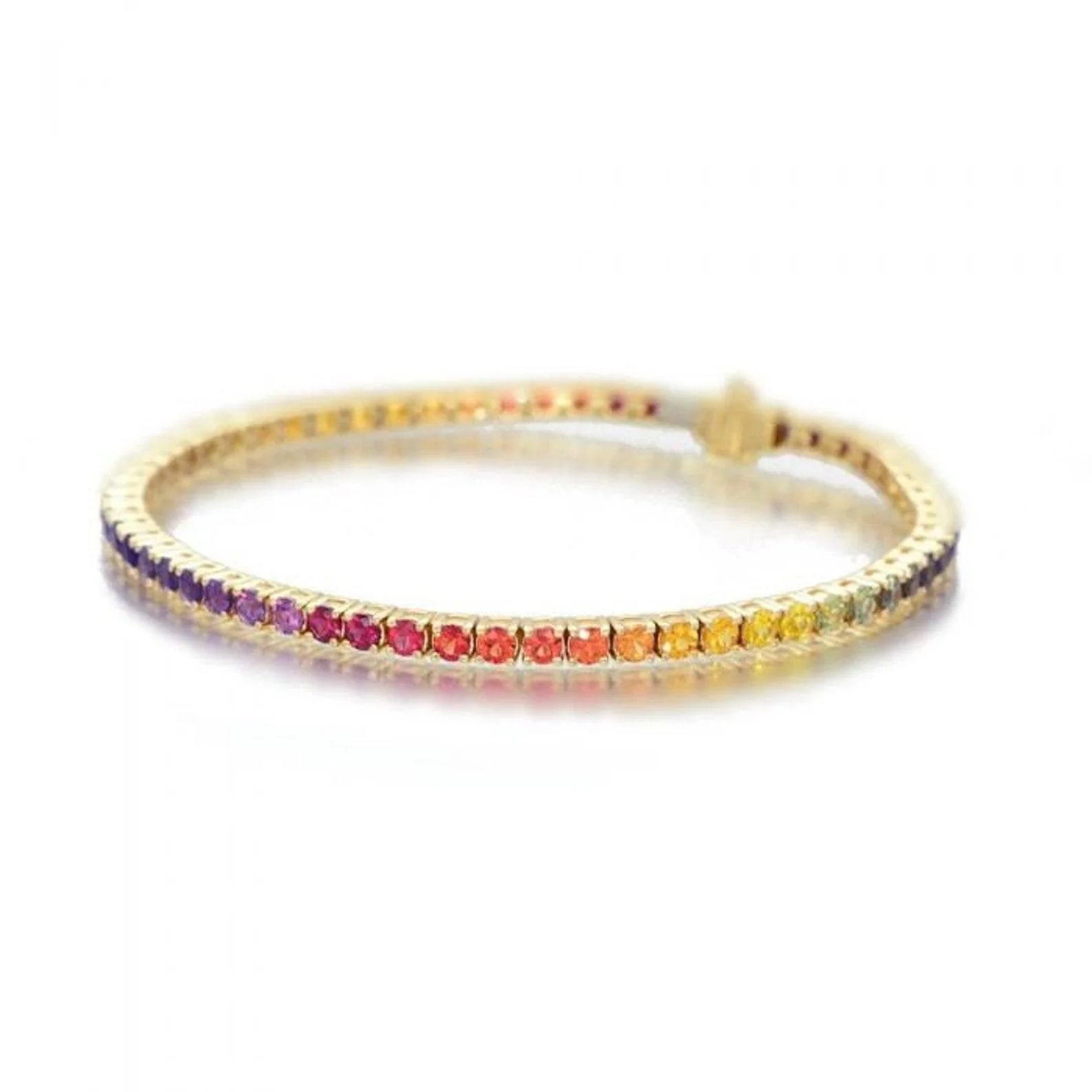 "Rainbow" tennis bracelet yellow gold 750 with 60 round sapphires 6.19ct. – Bild 1