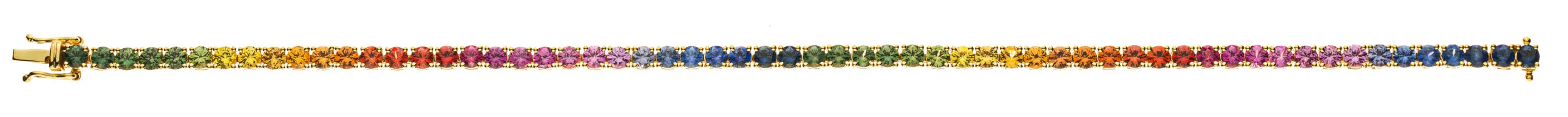 "Rainbow" tennis bracelet yellow gold 750 with 60 round sapphires 6.19ct. – Bild 2