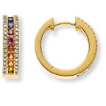 Boucles d'oreilles créoles "Rainbow" or jaune 750 avec 18 saphirs ronds 0.53ct. et 68 brillants 0.29ct