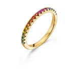 "Rainbow" ring yellow gold 750 with 17 round sapphires 0.42ct.