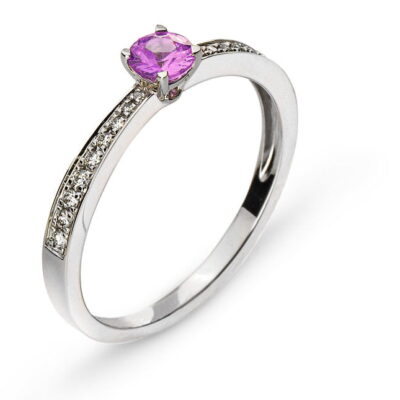 SWISS ELEGANCE- Anello con zaffiro rosa e diamante in oro bianco