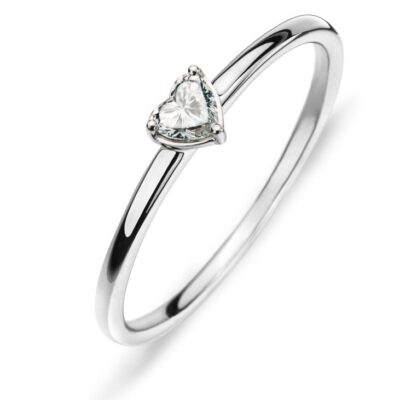 Anello Solitario con Diamante a Forma di Cuore in oro bianco 750