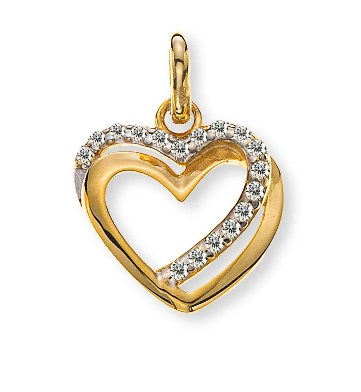 Anhänger poliertes halboffenes Herz Gelbgold 375 mit weißem Zirkonia 12x12mm