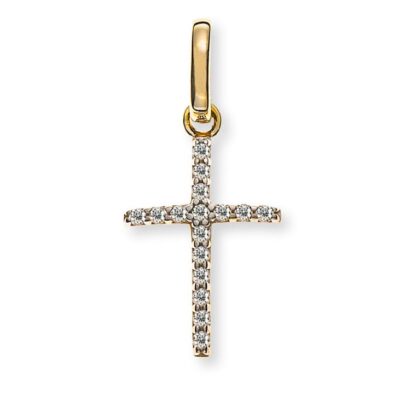 Anhänger Poliertes Kreuz Gelbgold 375 mit weißen Zirkonia 16x10mm