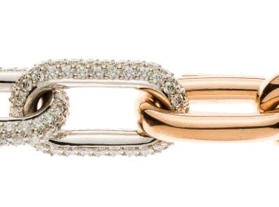 Bracciale modello ancora in oro rosa 750 lucido 20 cm con 2 elementi incastonati - 172 diamanti totale 2,40 ct. H SI
