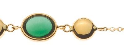 Bracelet Or Jaune 750 19cm avec 2 Améthystes Ovales Vertes & 1 Tourmaline Cabochon
