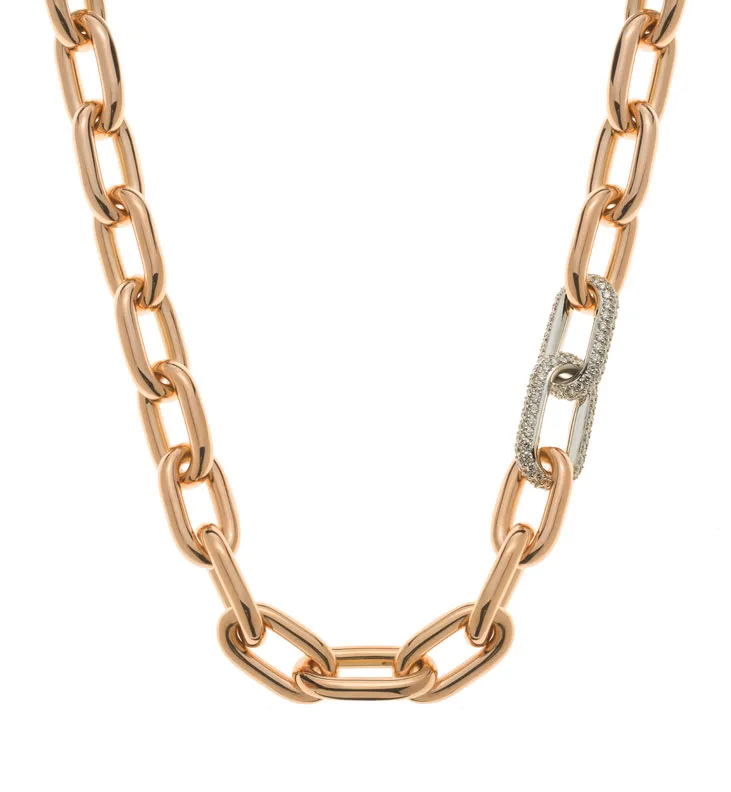 Necklace Anchor Pattern Rose Gold 750 Polished 46cm with 2 Set Elements WG 750 - 172 Diamonds total 2.40ct. H SI