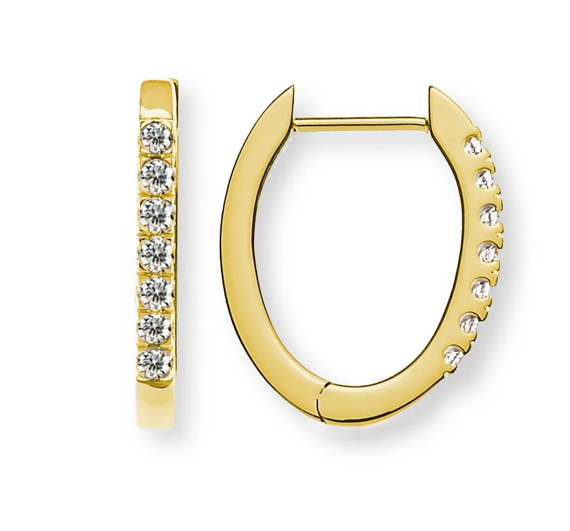 Créoles en or jaune 750 ovales 14 diamants 0,18 ct. H SI - 12x15x2mm