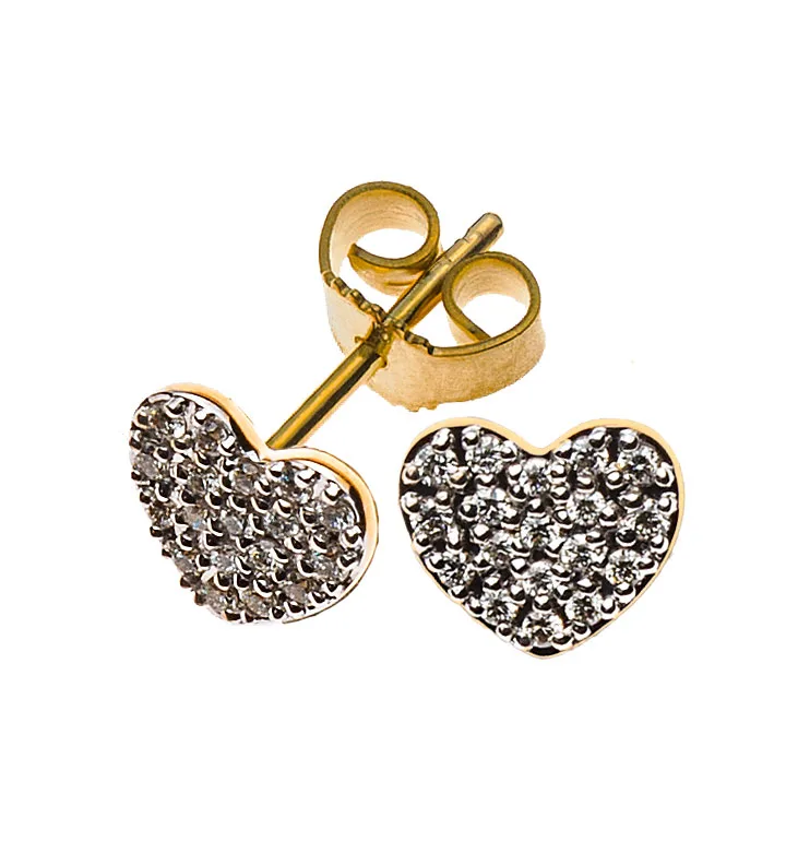 Pavé Stud Earrings Heart Shape Yellow Gold 750 36 Diamonds 0.13ct. - 7x6mm
