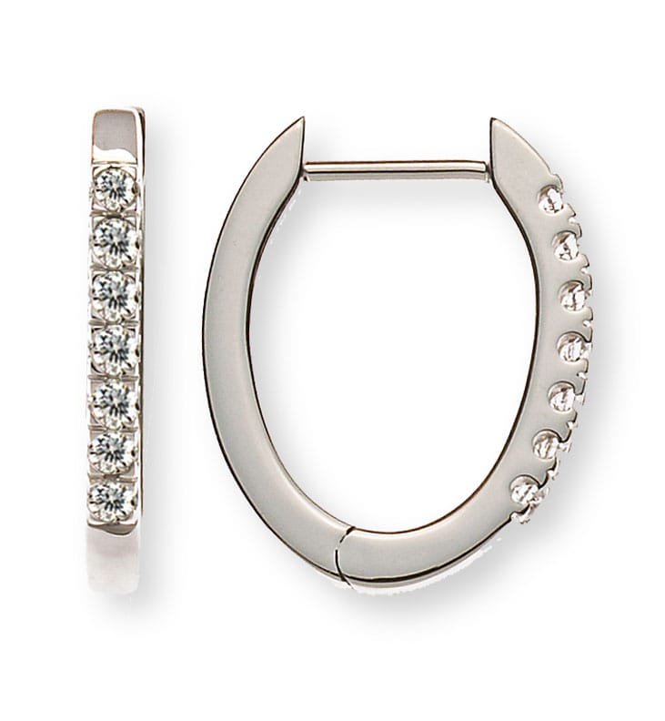 Creolen Weissgold 750 oval 14 Diamanten 0.18ct. H SI - 12x15x2mm