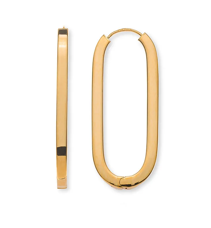 Boucles d'oreilles créoles à charnière en or jaune 750 de forme ovale polie avec fil carré 40x16x3mm