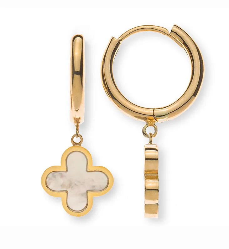 Orecchini a cerchio in oro giallo 750 con croci in madreperla 9mm