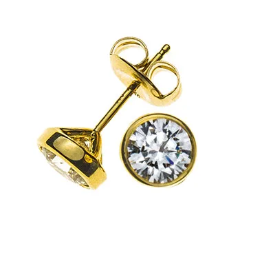 OSO1015 Solitaire Stud Earrings Bezel Setting Yellow Gold 750 0.75ct. - 2 H SI Diamonds each 0.38ct. - Image 1
