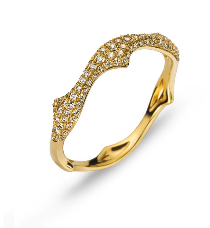 Ring Yellow Gold 750 Fantasy Shape - 90 Diamonds 0.31ct. H SI
