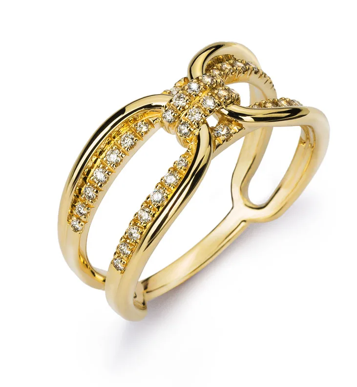 Ring Yellow Gold 750 Fantasy Shape - 40 Diamonds H SI 0.19ct. – Image 1