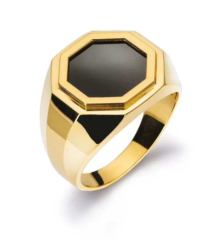 Anello Uomo Oro Giallo 750 con Piastra Ottagonale in Onice