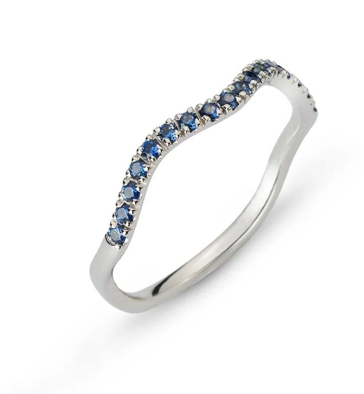 Ring White Gold 750 Curved Shape "Wave" - 17 Sapphires total 0.22ct. – Bild 1