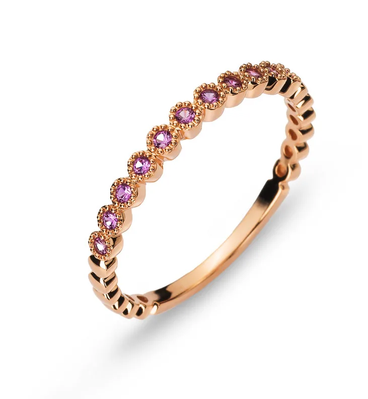 Bague en Or Rose 750 avec 11 Saphirs Roses 0.10ct.