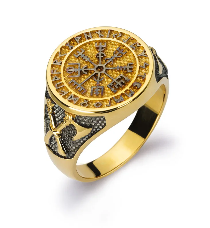 Men's Ring "Viking" Yellow Gold 750 - Partially Rhodium-Plated Black - immagine 1