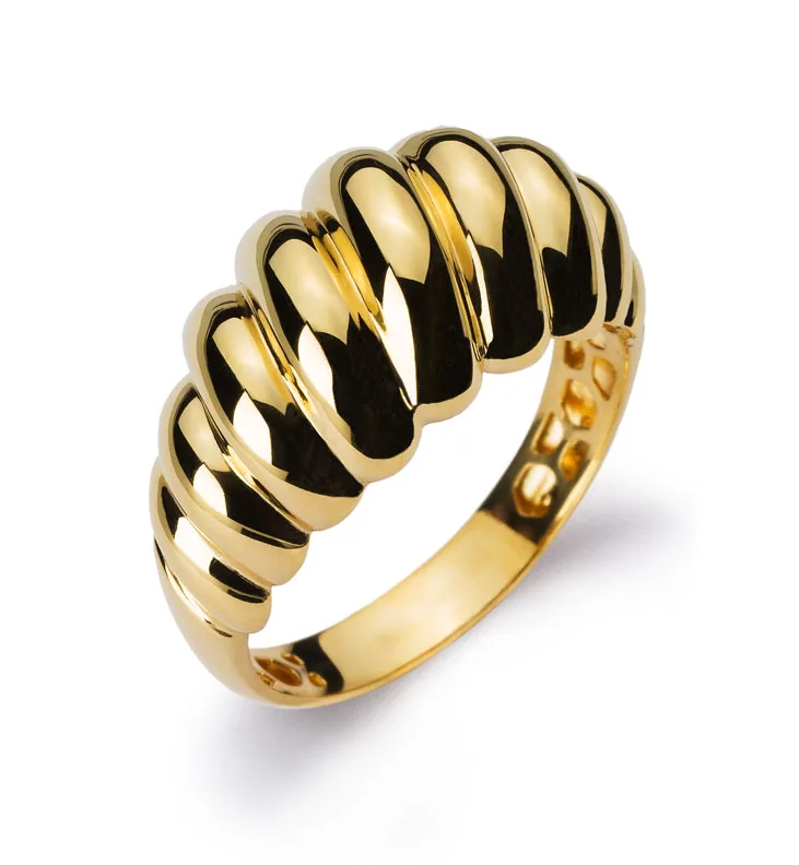 Ring Yellow Gold 750 Domed with Decoration and Polished
