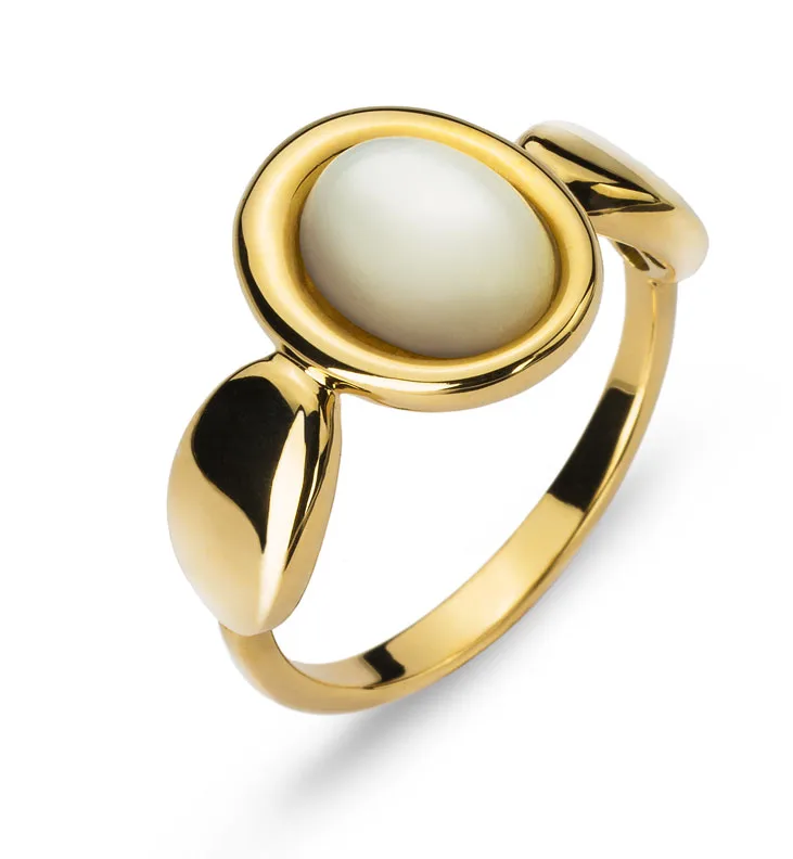 Ring Yellow Gold 750 with Mother of Pearl Element Oval Shape - Image 1